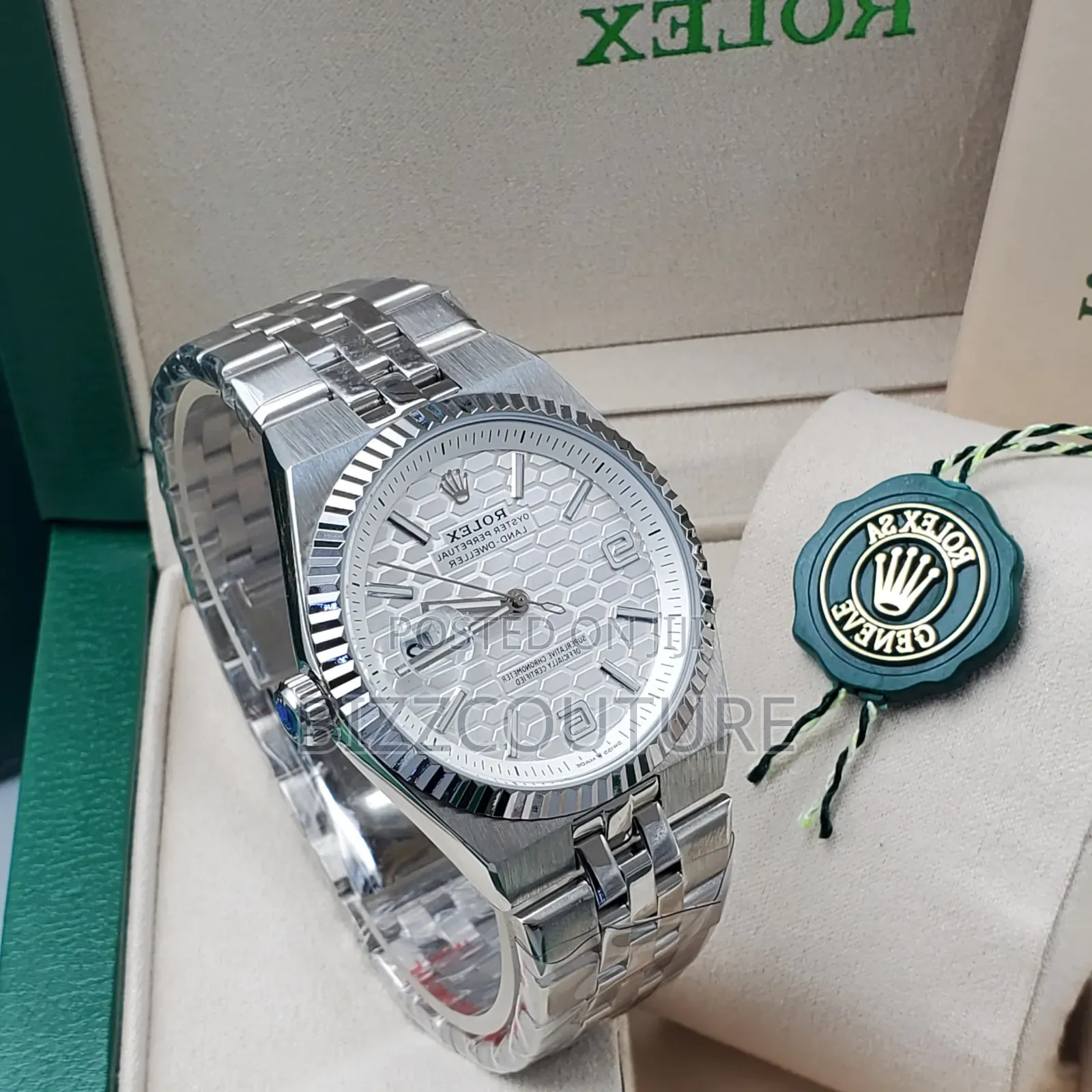 Original Rolex Silver Stainless Steel Quartz Calendar Watch