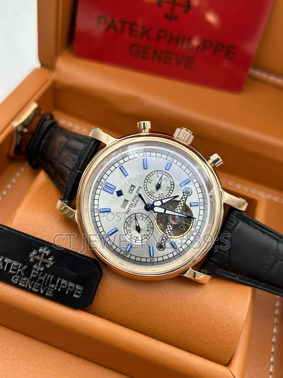 Patek Philippe Chronograph Men's Collections  Watch Genuine Leather