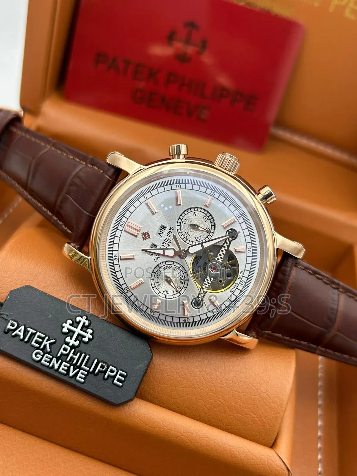 Patek Philippe Chronograph Men's Collections  Watch Genuine Leather
