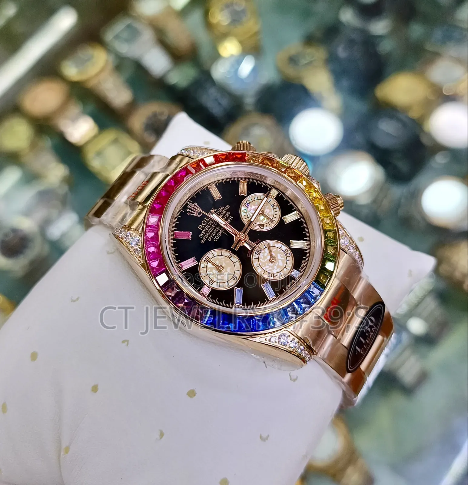 Rolex Daytona 116515ln Rose Gold Rainbow Bezel Dial Oysterflex Strap