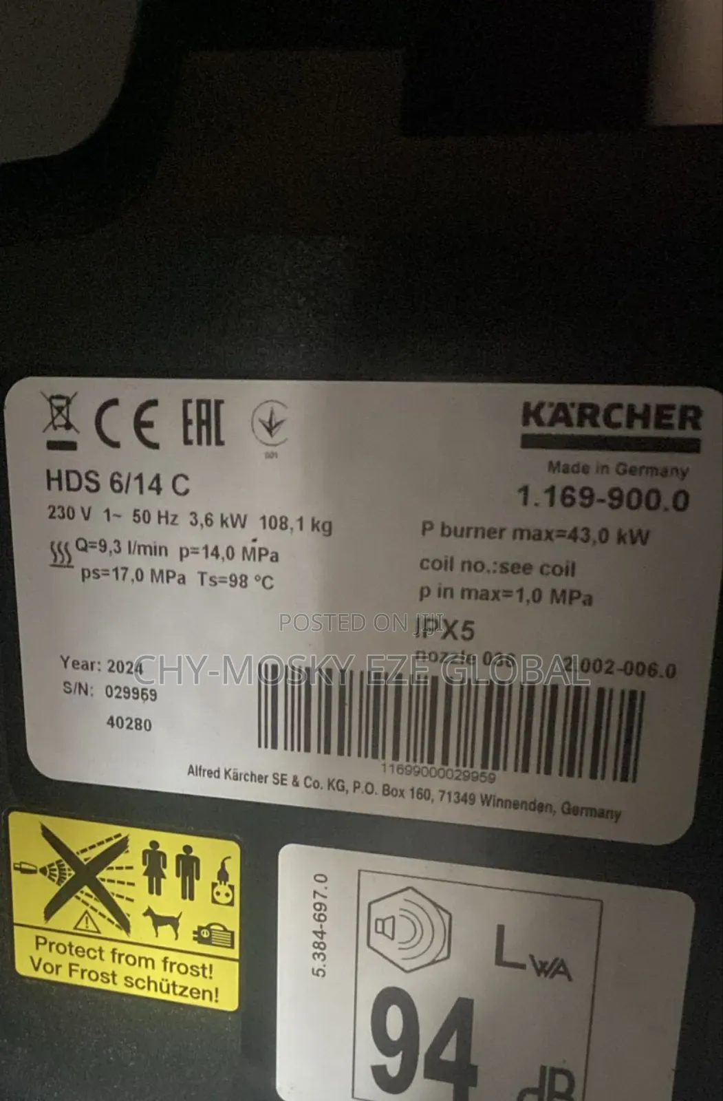 Karcher Steam High Pressure Washer/Washing Machine ( HDS 6/14 C)