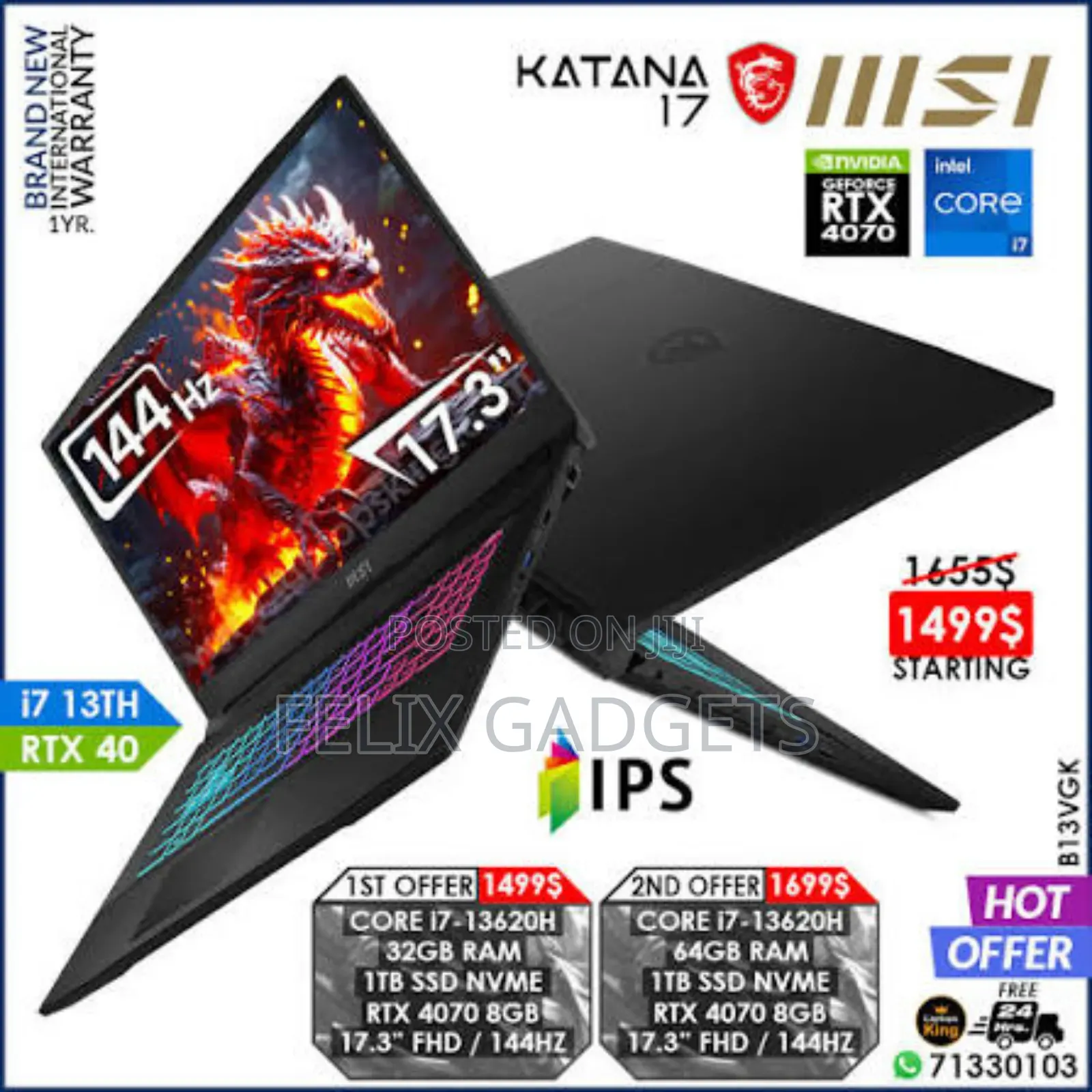 New Laptop MSI GF75 Thin 16GB Intel Core I7 SSD 512GB