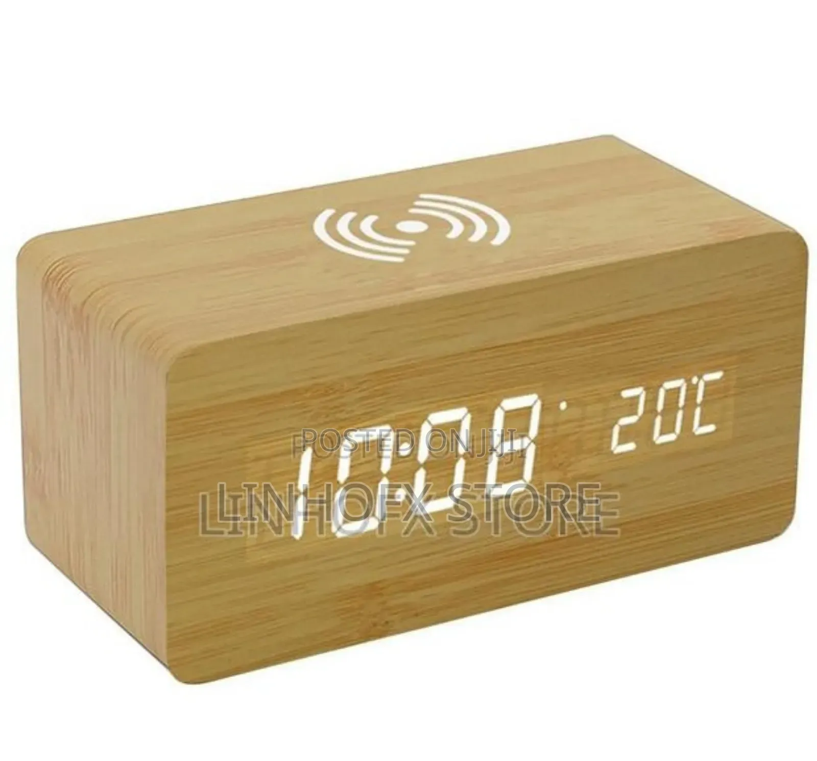 Wooden Digital Alarm Clock With Wireless Charging
