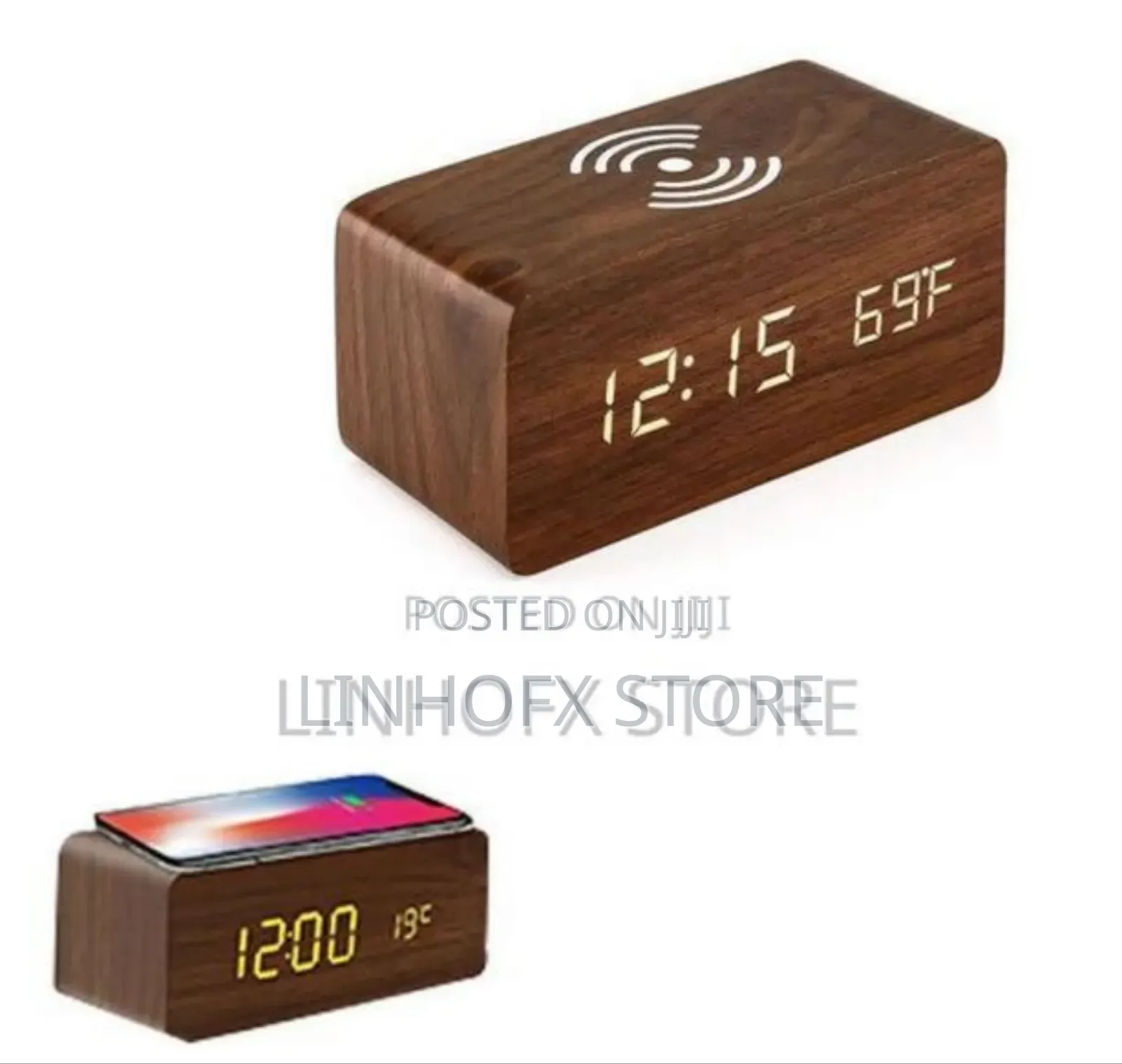 Wooden Digital Alarm Clock With Wireless Charging