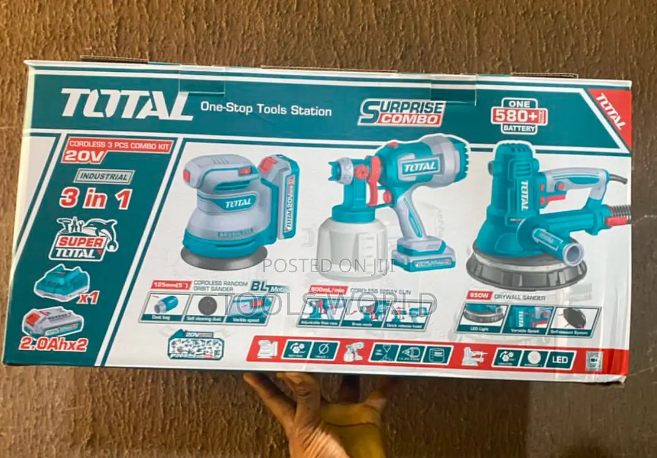 Total 20v Cordless 3 PCS Combo Kit – Drywall Sander, Sander, Spray Gun