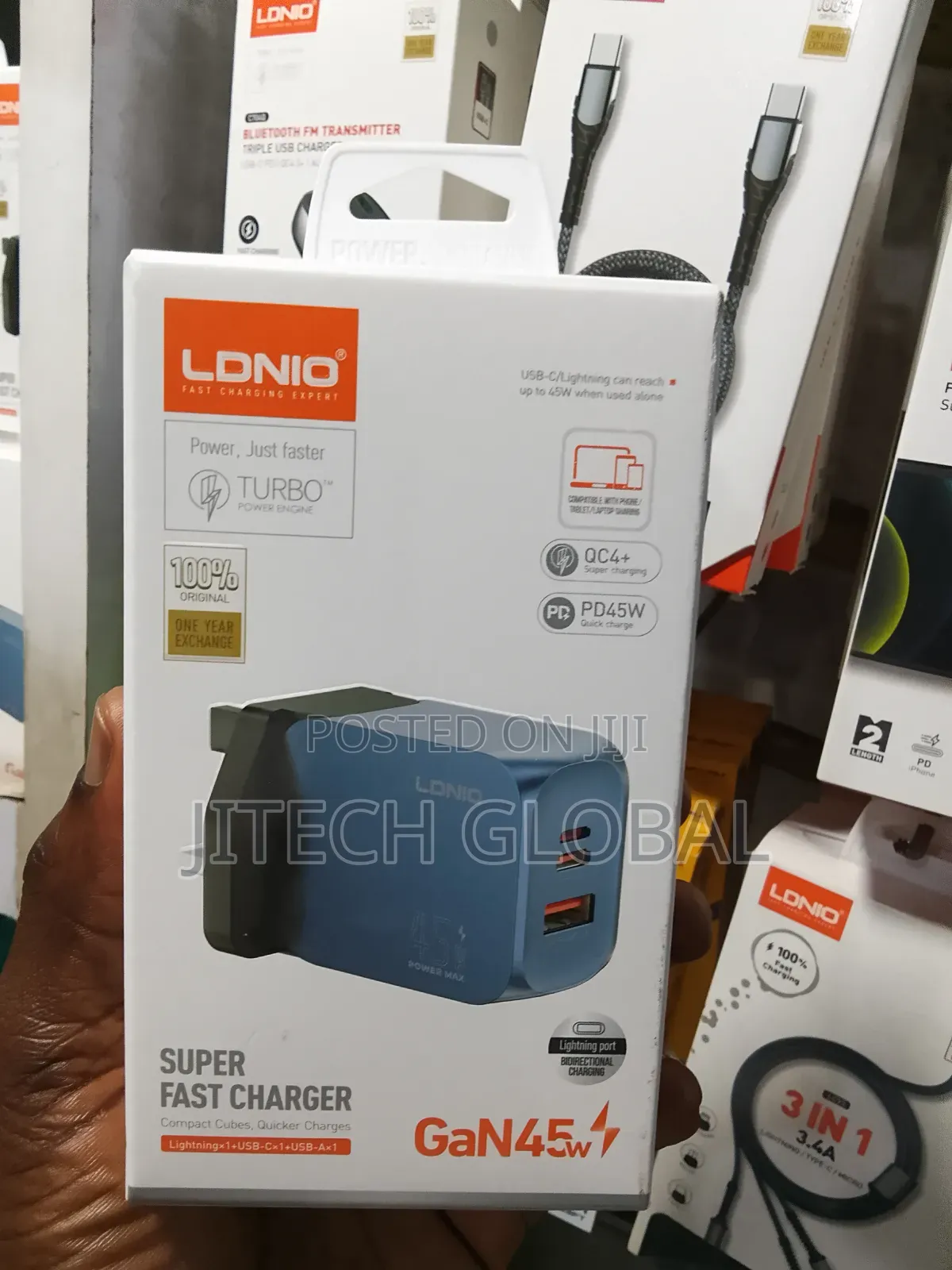 Ldnio 45w Gan Super Fast Charger With Lighting Port, Type-C and Usb.