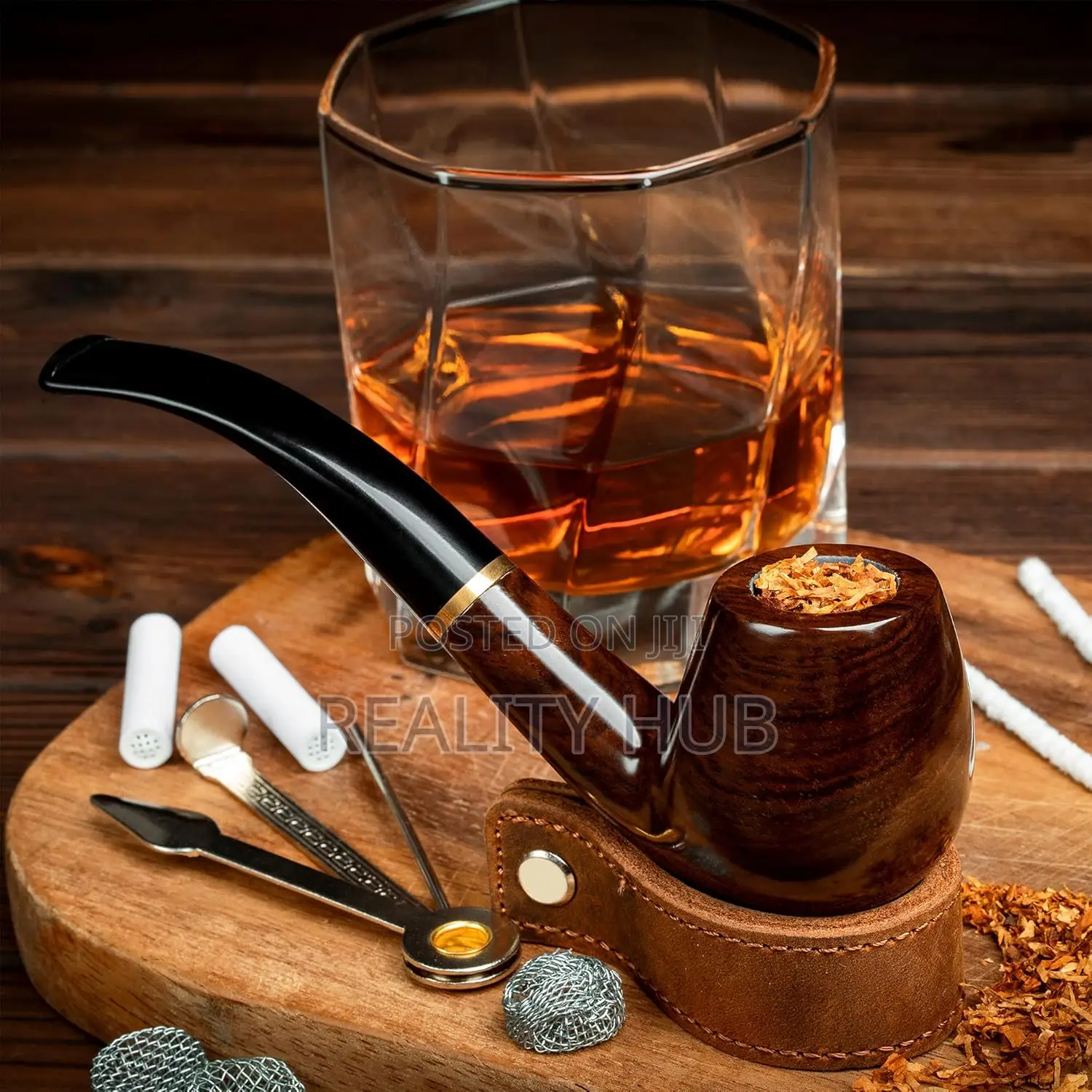 S Tobacco Pipe With Waxed Canvas Pipe Roll