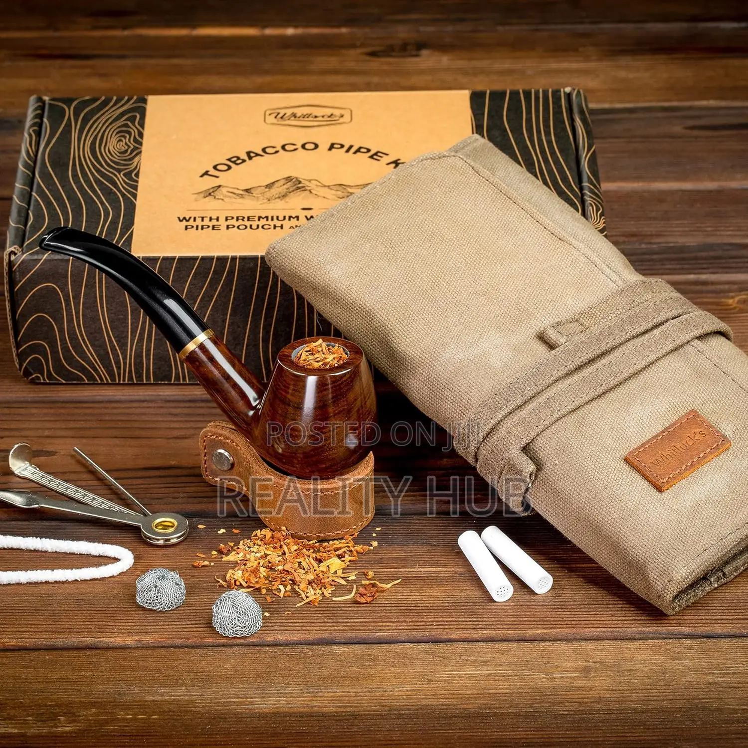 S Tobacco Pipe With Waxed Canvas Pipe Roll