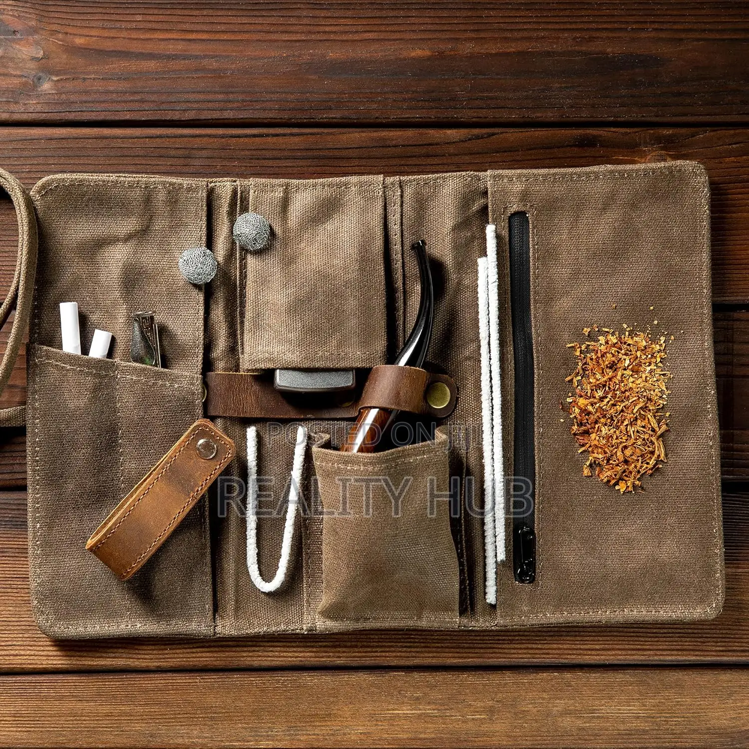 S Tobacco Pipe With Waxed Canvas Pipe Roll