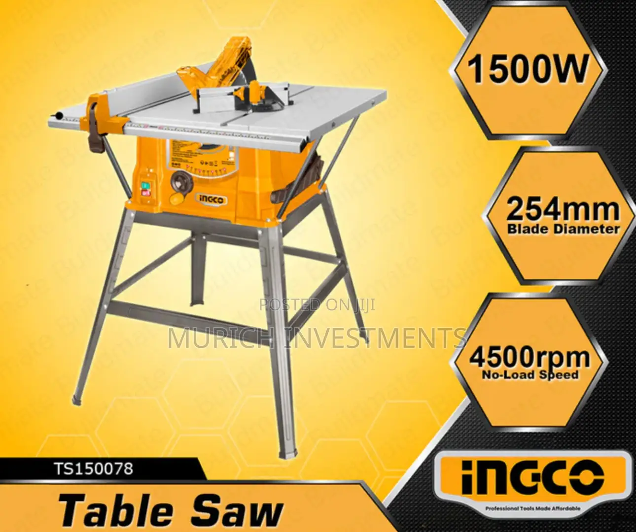 Ingco 1500w Table Saw, Cutting Blade Size: 10 Inch, Ts15007