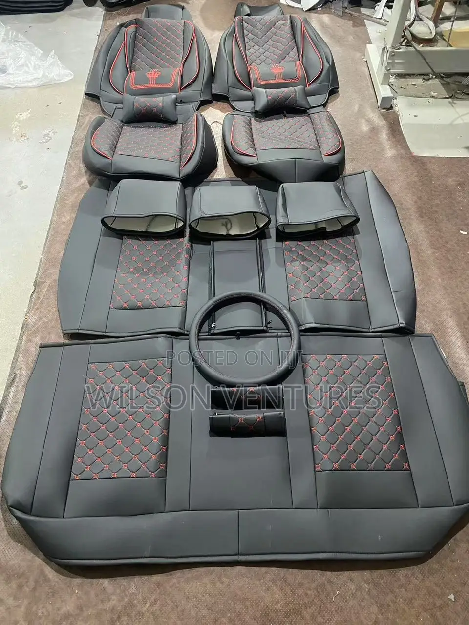 Black With Red Line Leather Car Seat Cover