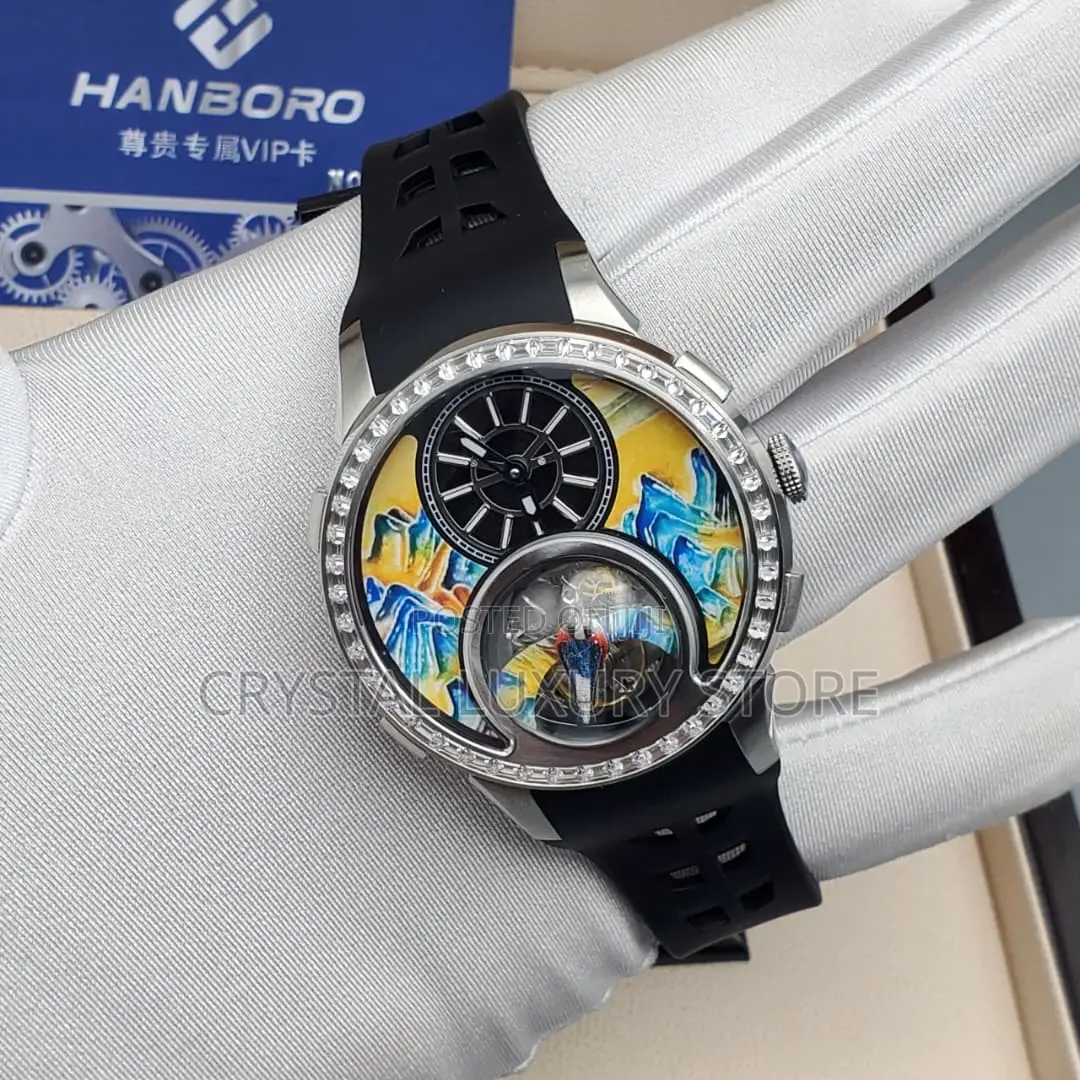 Hanboro Quality Luxury Men Chronograph Genuine Leather Wristwatch