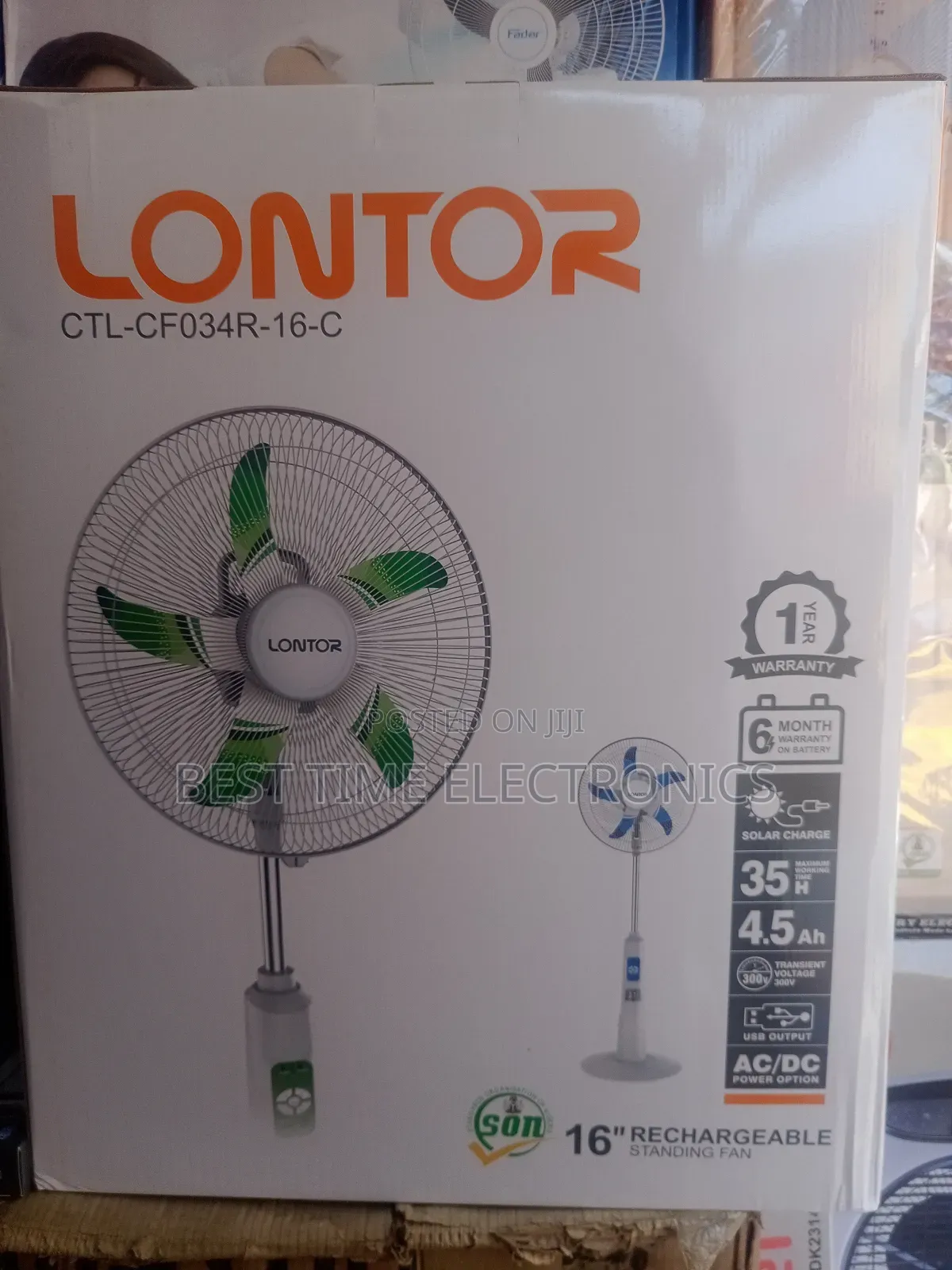 16" Lontor 034r Rechargeable Stand Fan