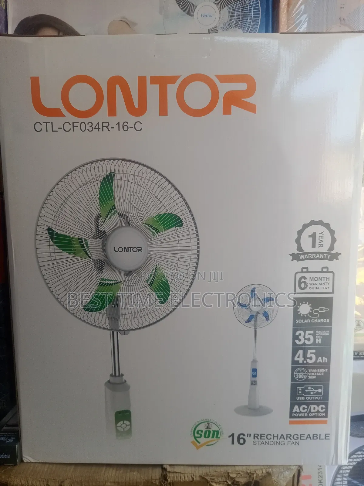 16" Lontor 034r Rechargeable Stand Fan