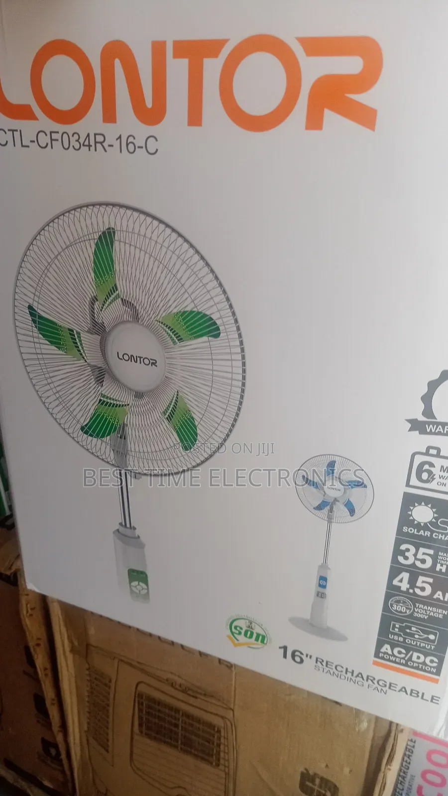 16" Lontor 034r Rechargeable Stand Fan