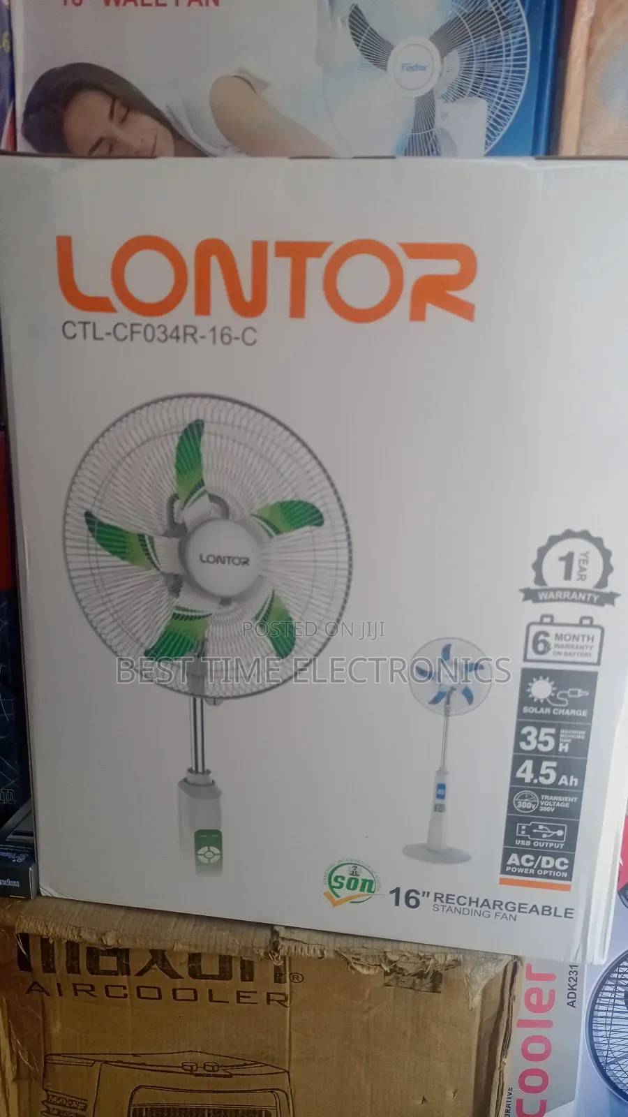 16" Lontor 034r Rechargeable Stand Fan