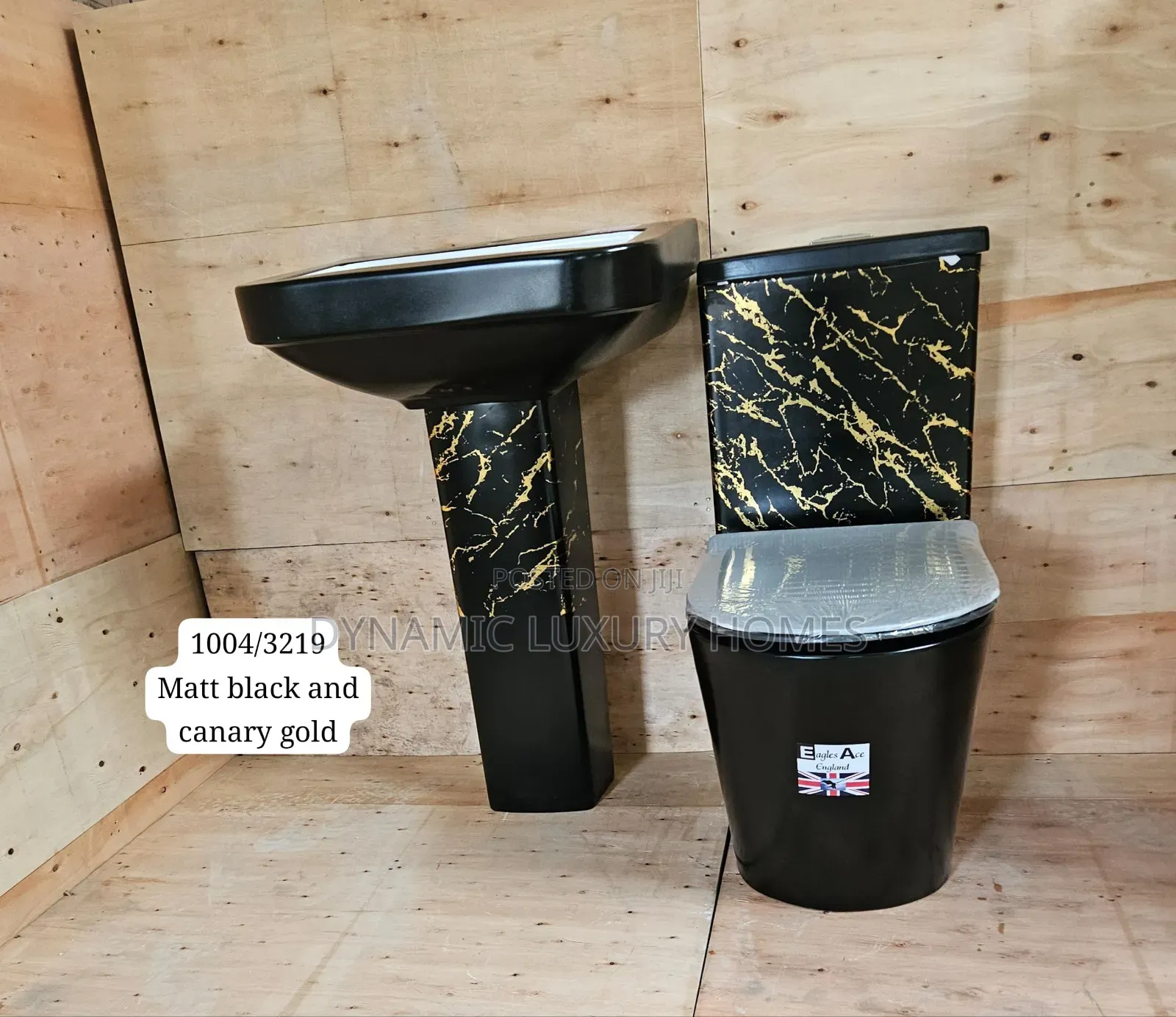 England Matt Black With Gold Design Wc With Wash Hand Basin