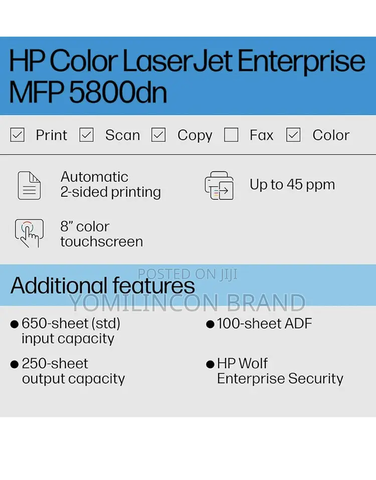 Hp Color Laserjet Enterprise MFP 5800dn Printer, Print,
