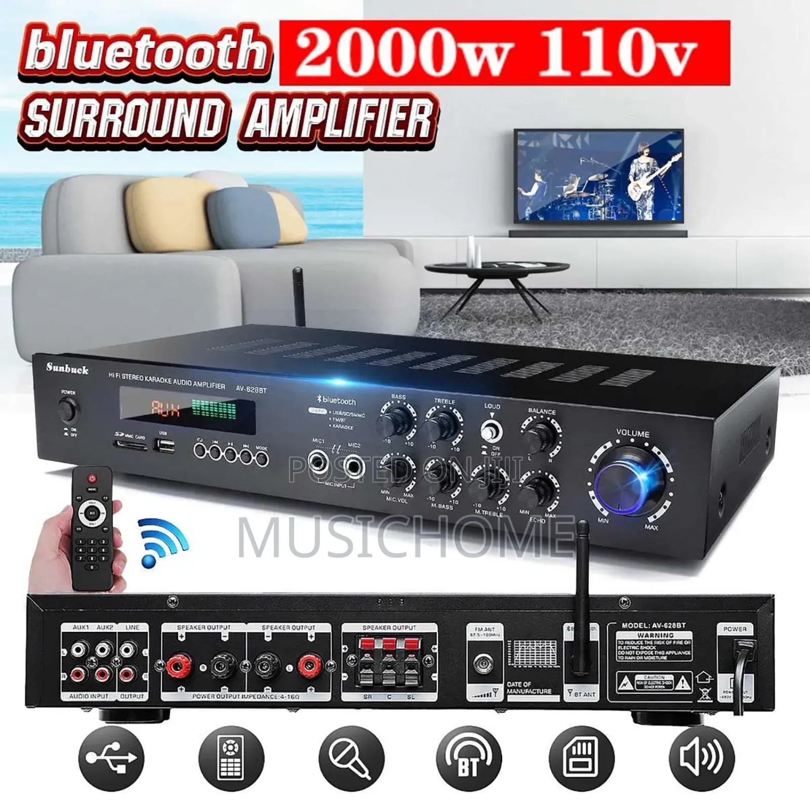 Wall/Ceiling Speaker Bluetooth Amplifier With Remote Control
