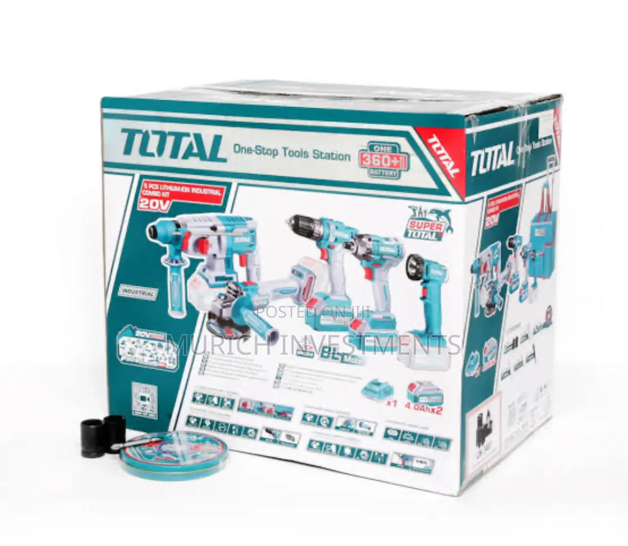 Total 20v Lithium-Ion Combo Kit – 5 PCS With 2 Batteries Charger
