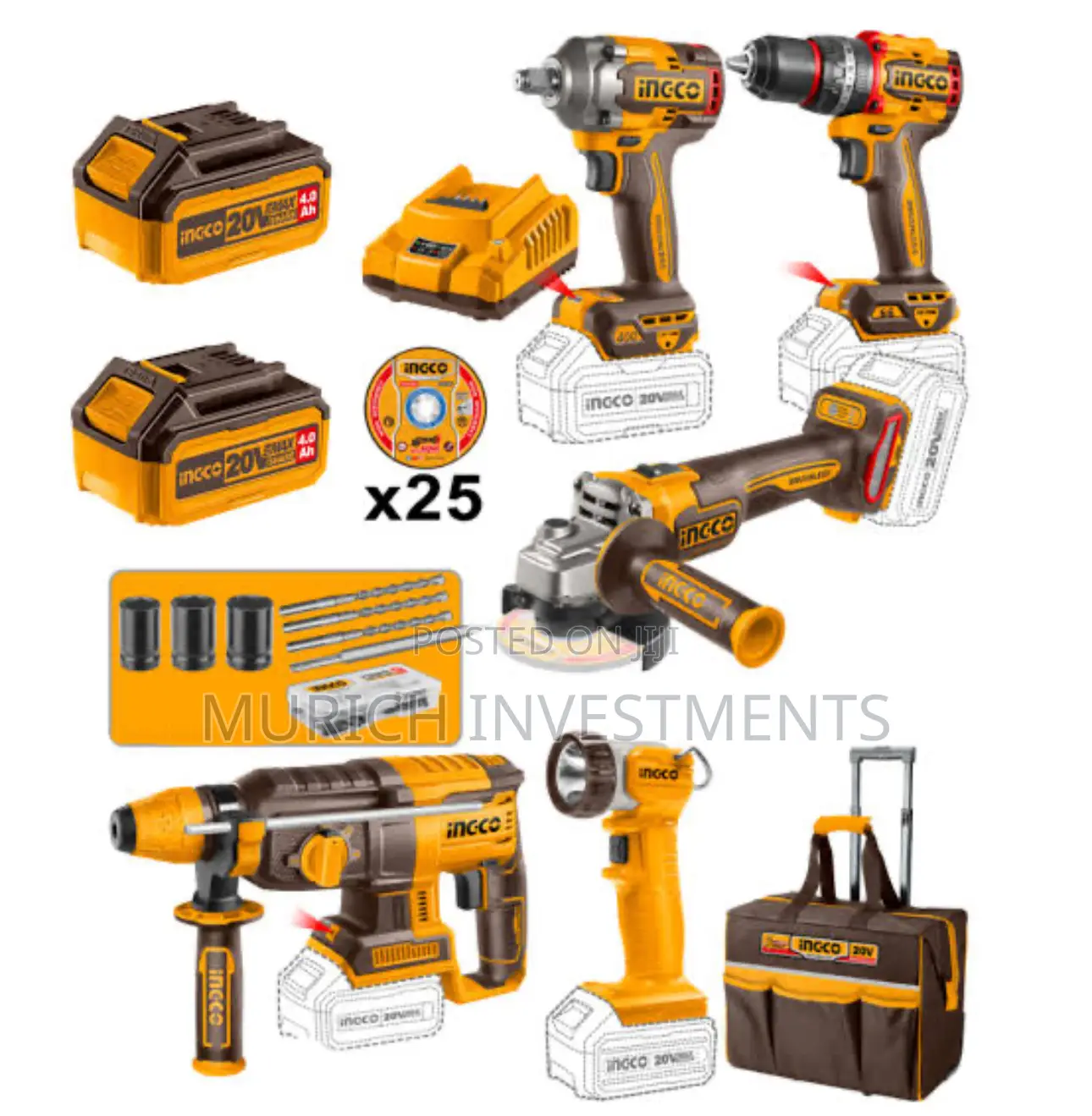 Ingco 5-in-1 Cordless Combo Kit – 20v Professional Power Tools Set
