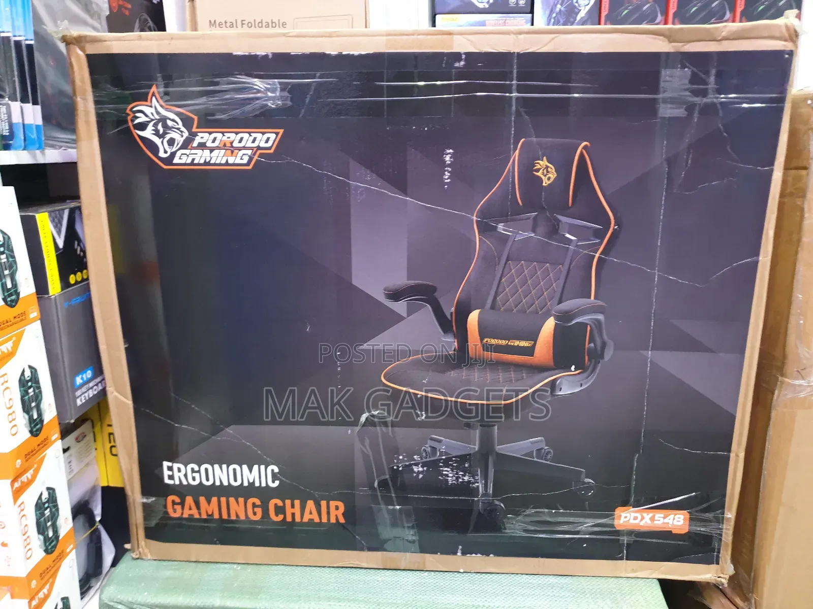 Porodo Ergonomic Gaming Chair, Adjustable Armrest, Luber Pillow