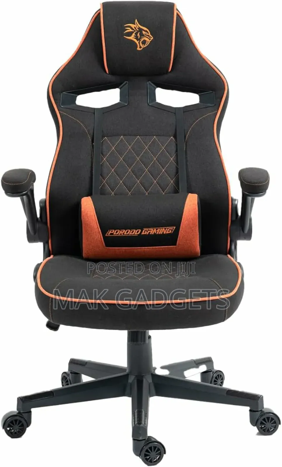 Porodo Ergonomic Gaming Chair, Adjustable Armrest, Luber Pillow