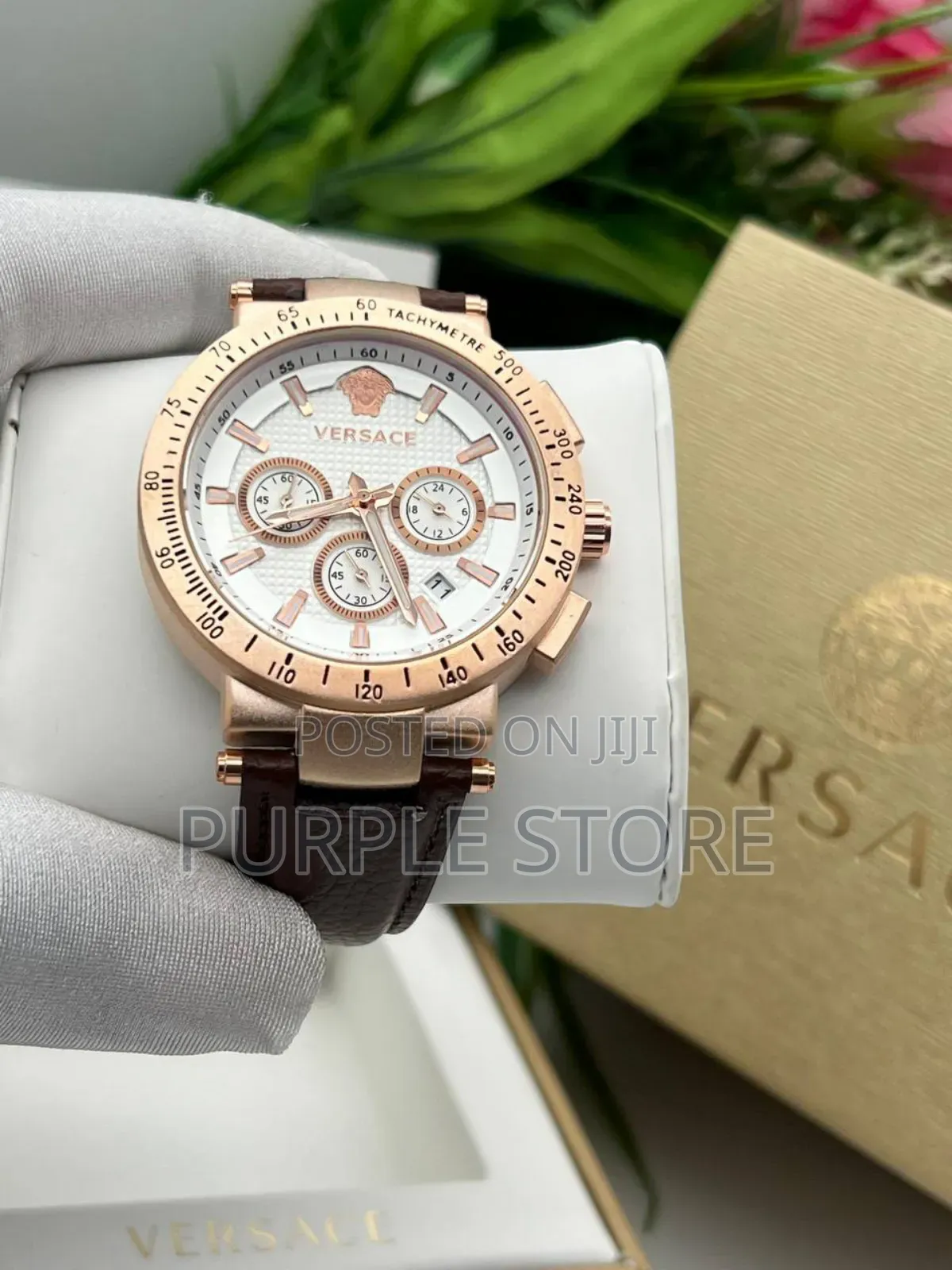 Versace Functional Chronograph Leather Wristwatch