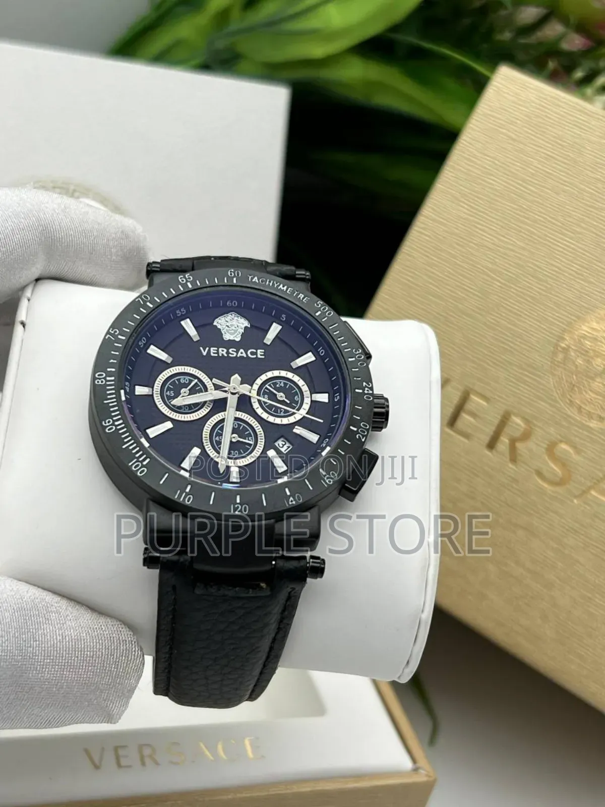 Versace Functional Chronograph Leather Wristwatch