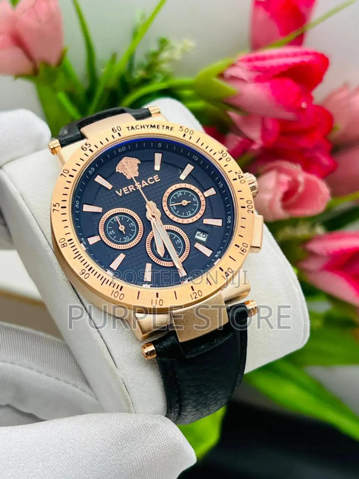 Versace Functional Chronograph Leather Wristwatch