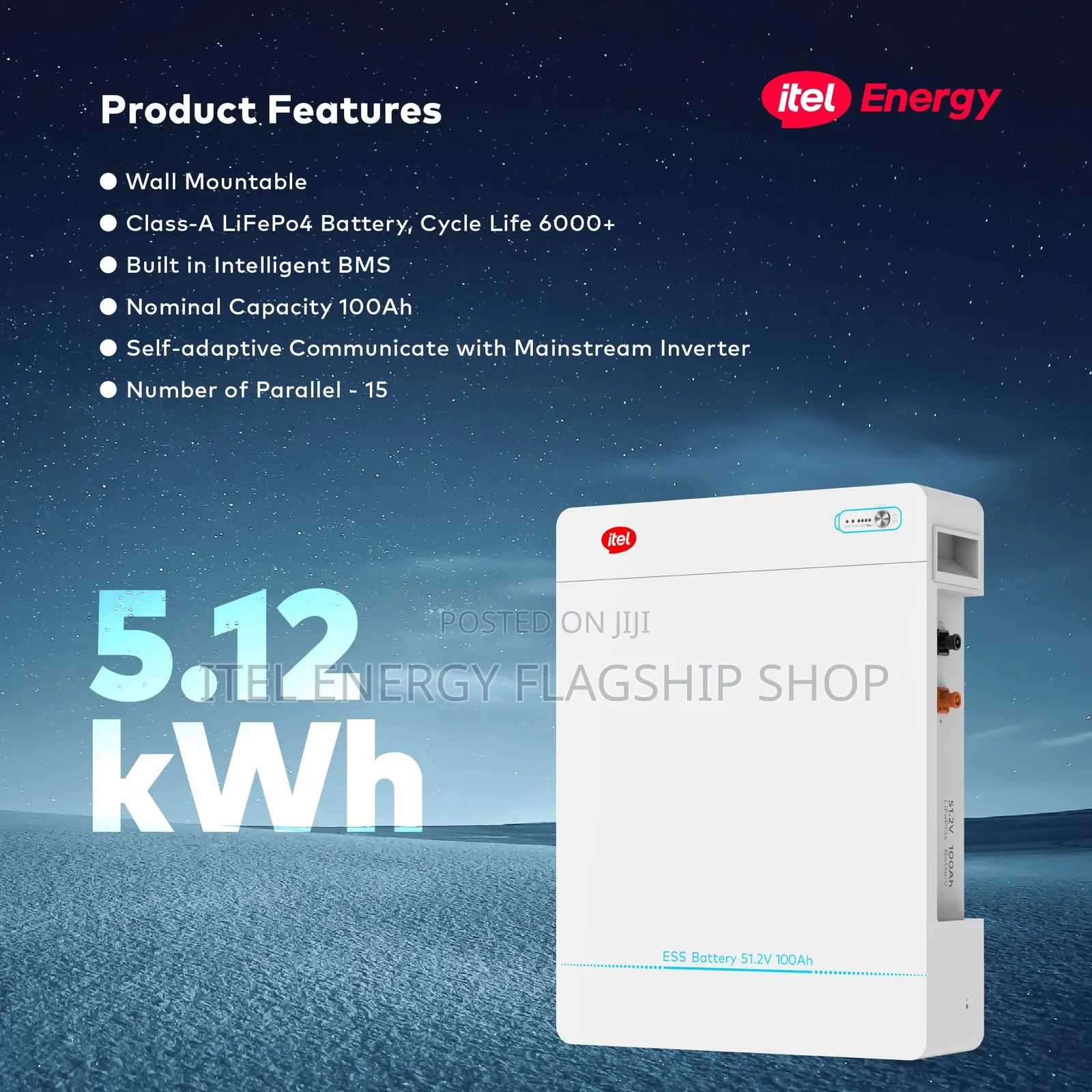 Itel Energy 5.12kwh Lithium Battery - Standing