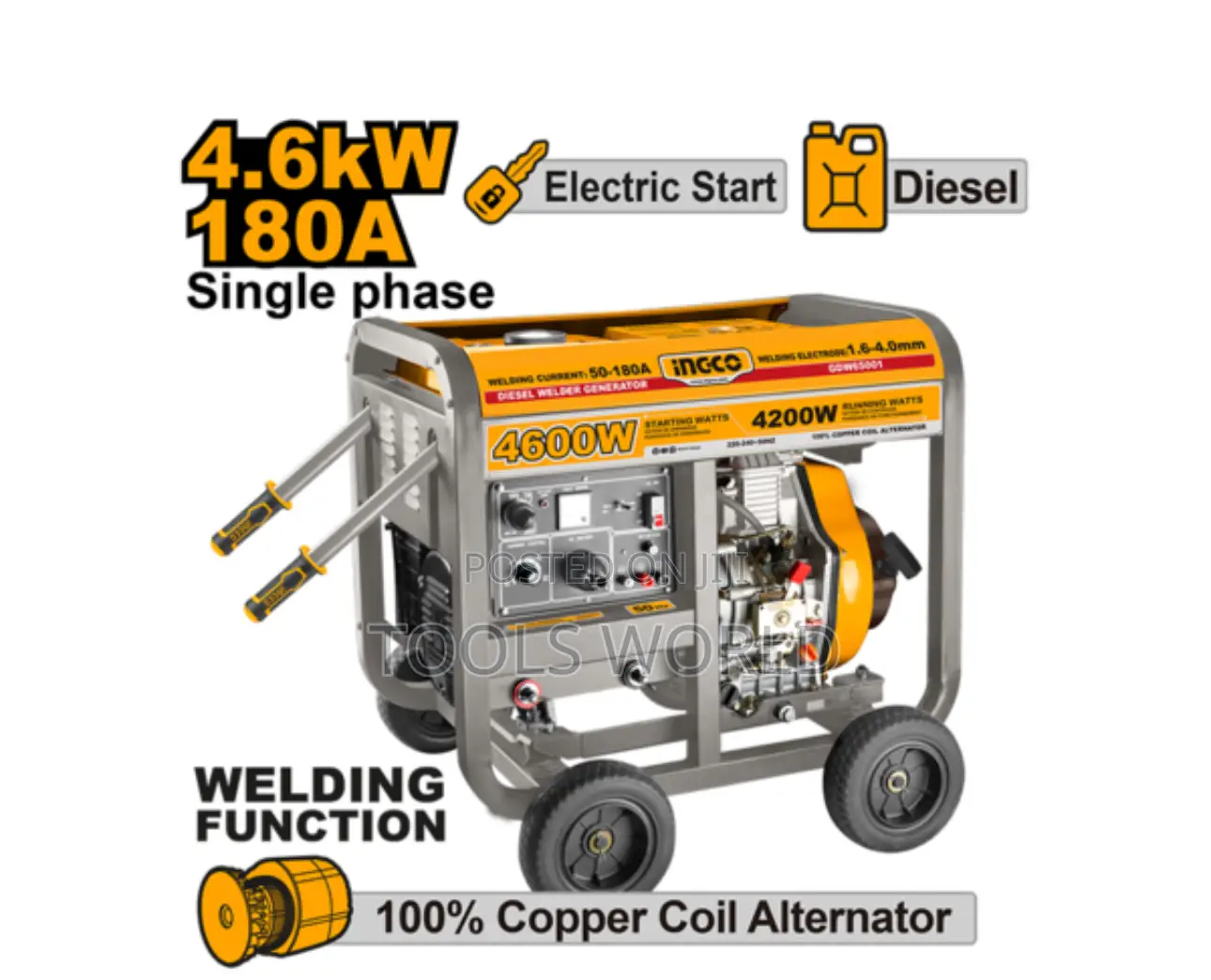 Ingco Heavy Duty Diesel Welding Generator 4.6kw / 50–180a – Copper C