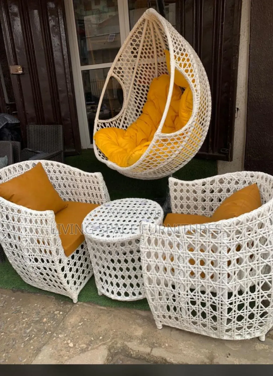 Rattan Outdoors Me and You Chairs With Table and Swing Chair