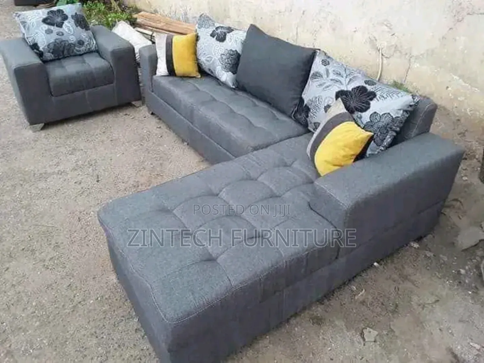 Executive Gray Color 7 Seater L Shaped Sofas and a Single Seater