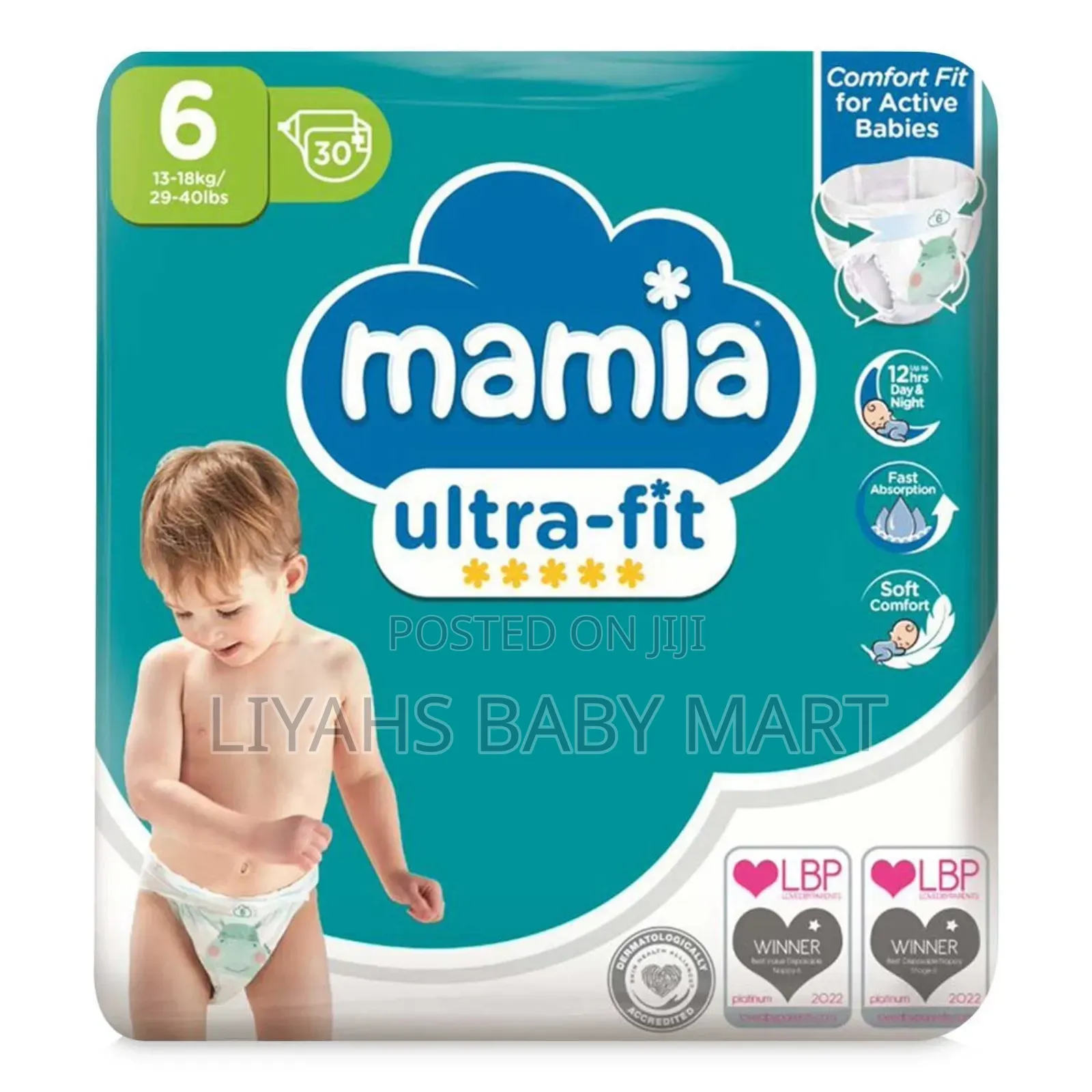Mamia Ultra-Fit Xl Nappies 30 Pack/Size 6