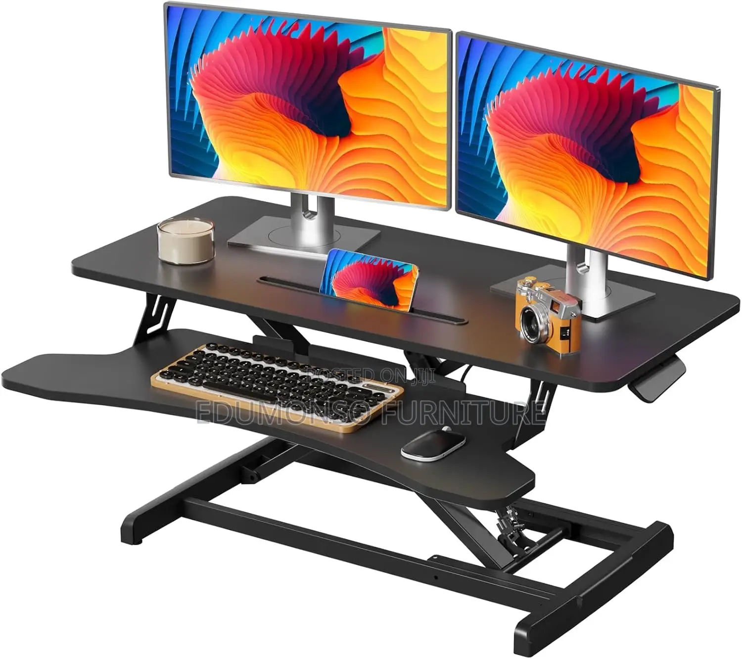 Monitor and Laptop Workstation With Wide Keyboard Tray