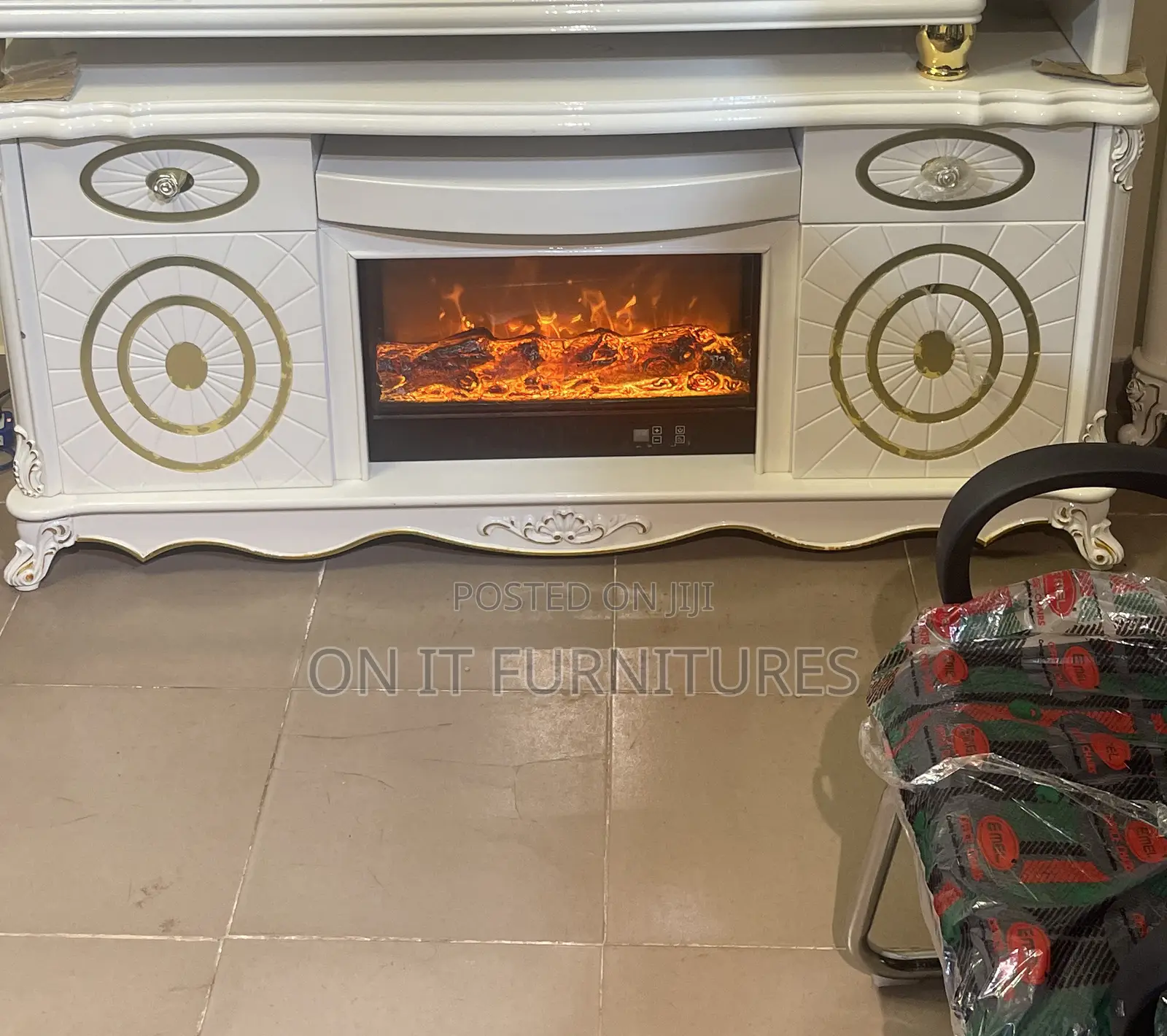 Royal Electric Fire Flame Tv Stand With Cabinet Storage
