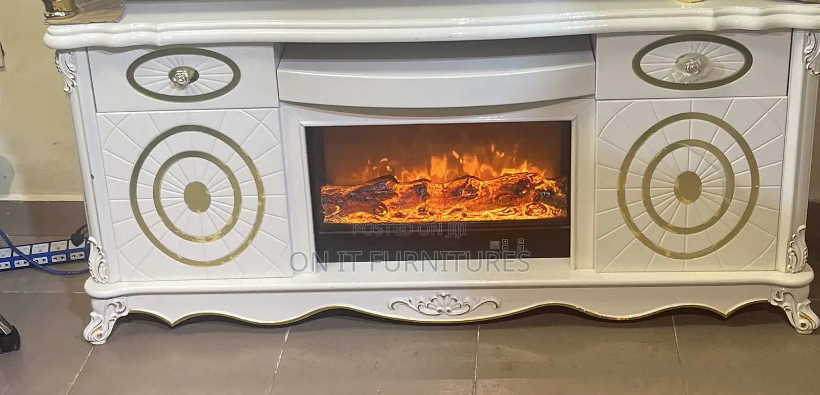 Royal Electric Fire Flame Tv Stand With Cabinet Storage