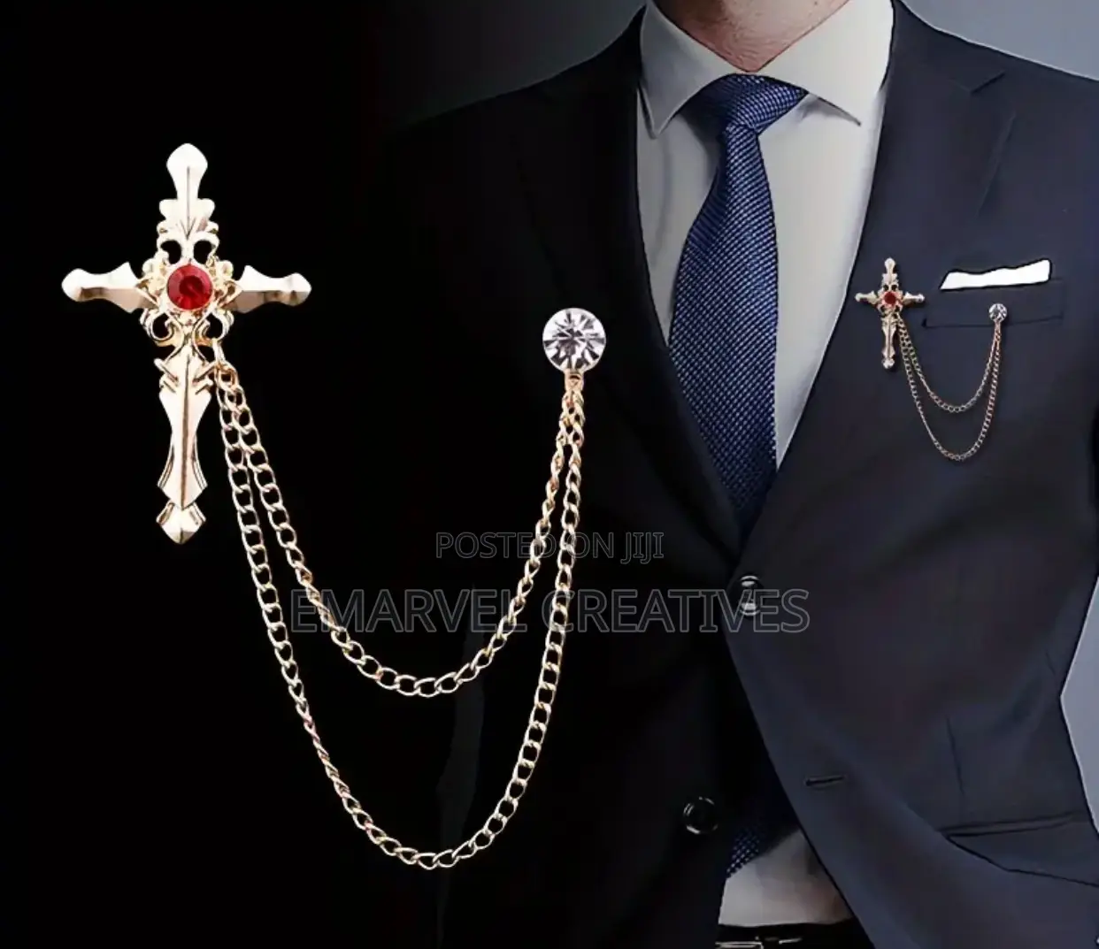 Elegant Men's Cross Brooch With Sparkling Rhinestone