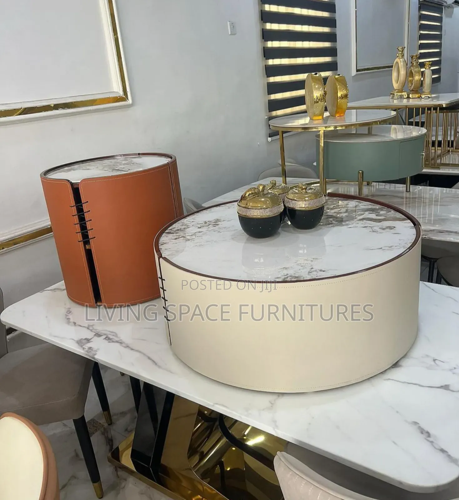 Marble Top Coffee Table With a Side Stool