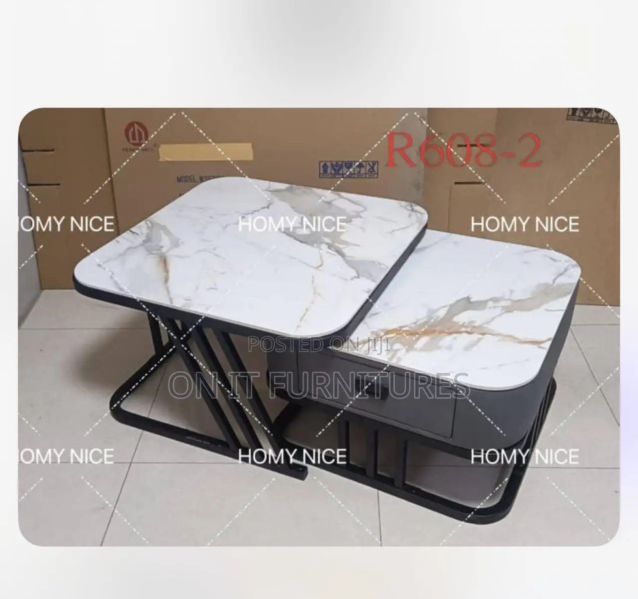 2-in-1 Marble Center Table With Storage Drawer | Modern Coffee Table