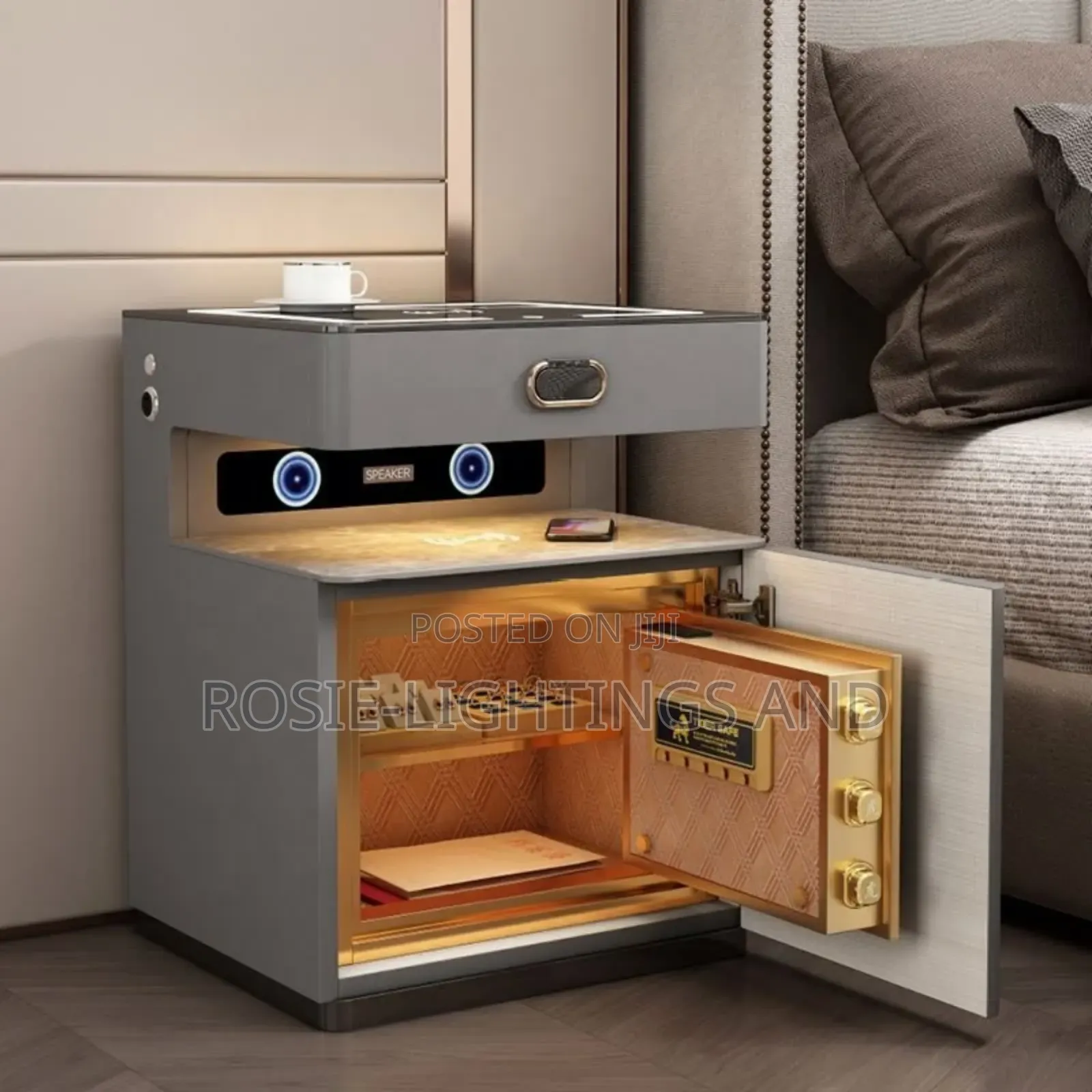 Smart Usb Bedside Table With Wireless Charging Finger Print