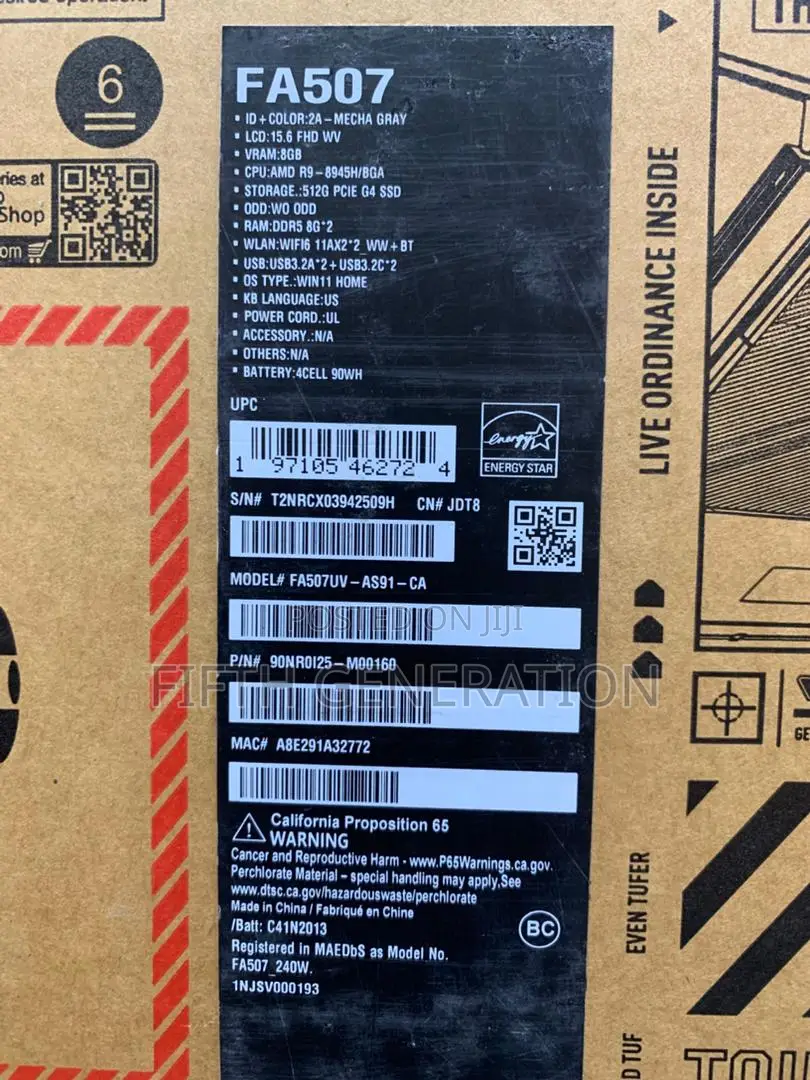 New Laptop Asus TUF Gaming A15 16GB AMD Ryzen 9 SSD 512GB