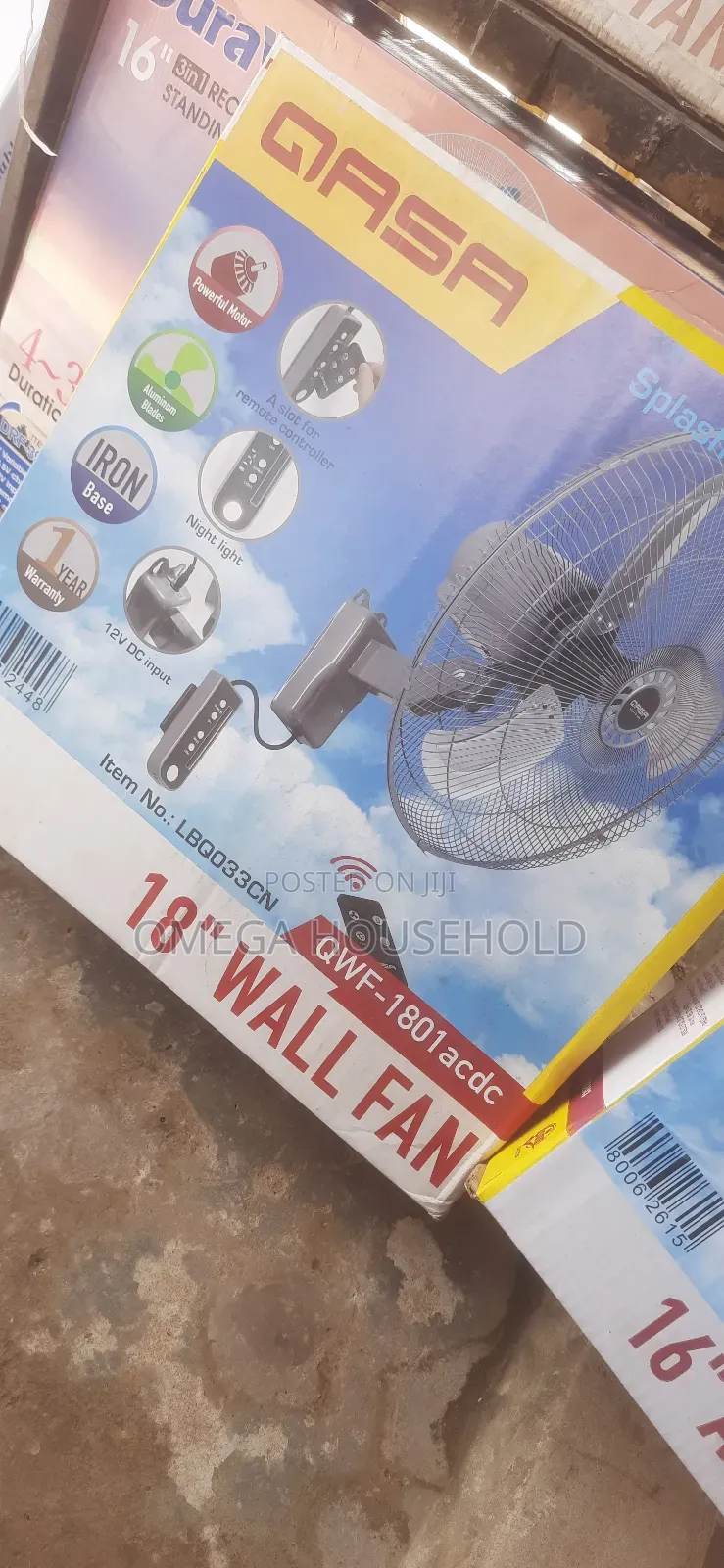 12v 18" Qasa Wall Ac/Dc Solar Fan With Remote Control