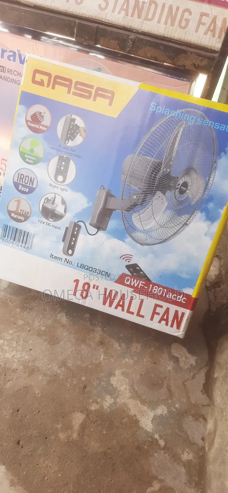12v 18" Qasa Wall Ac/Dc Solar Fan With Remote Control
