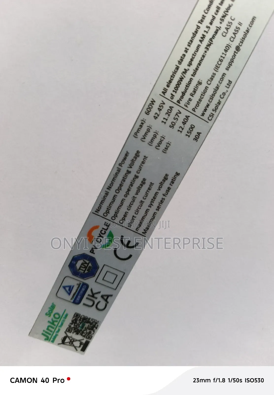 Mono Crystalline Jinko Solar Panels 600watts