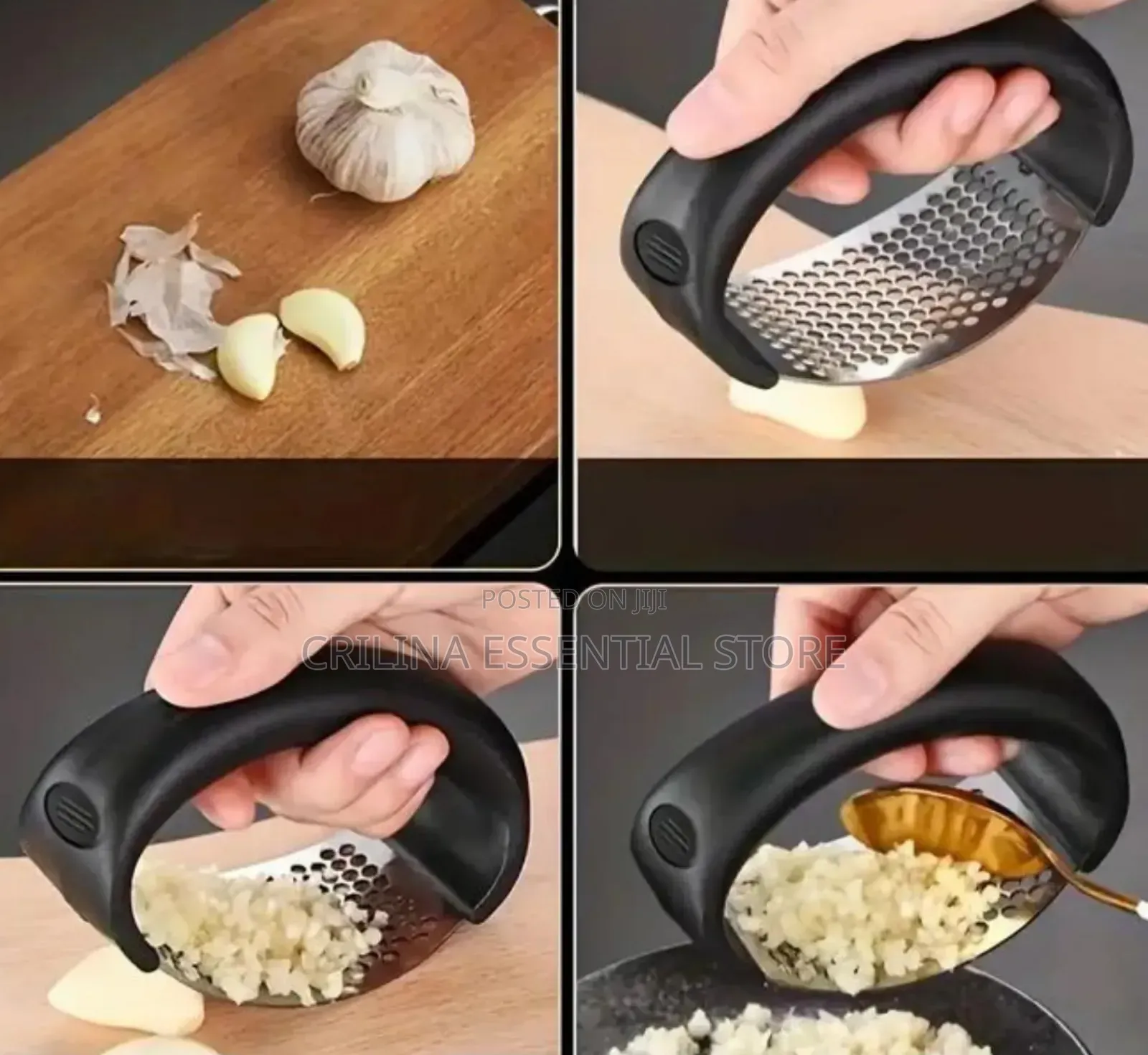 Stainless Steel Manual Garlic Press With Ergonomic Black Handle