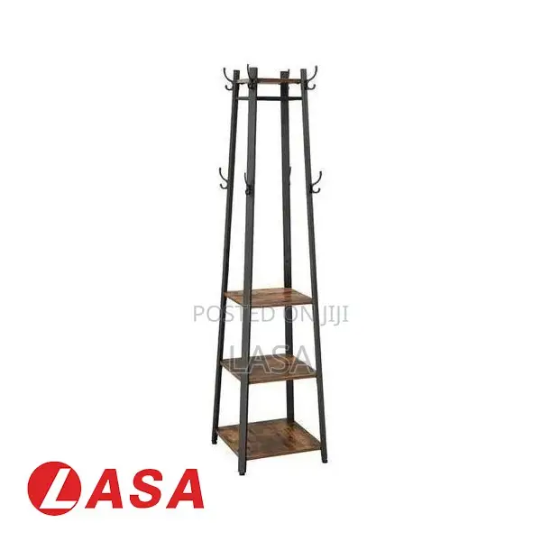Coat Rack With 3-Shelf Stand for Hanging Bags and Clothes