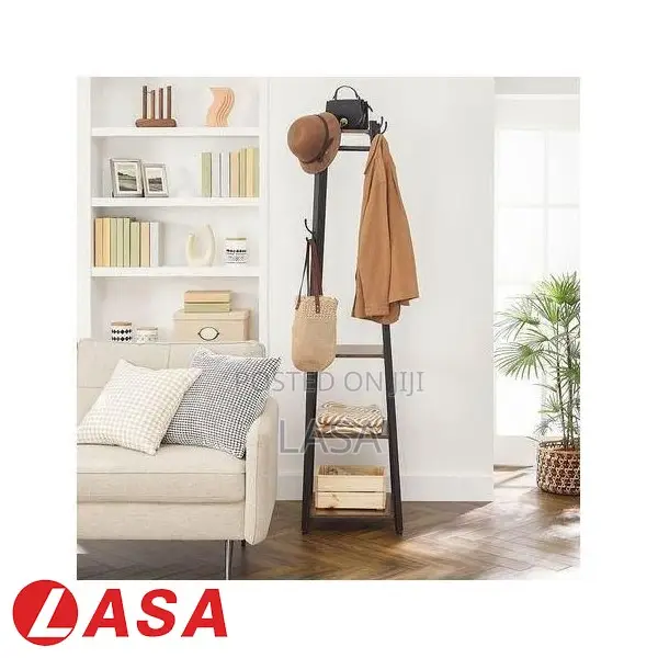 Coat Rack With 3-Shelf Stand for Hanging Bags and Clothes