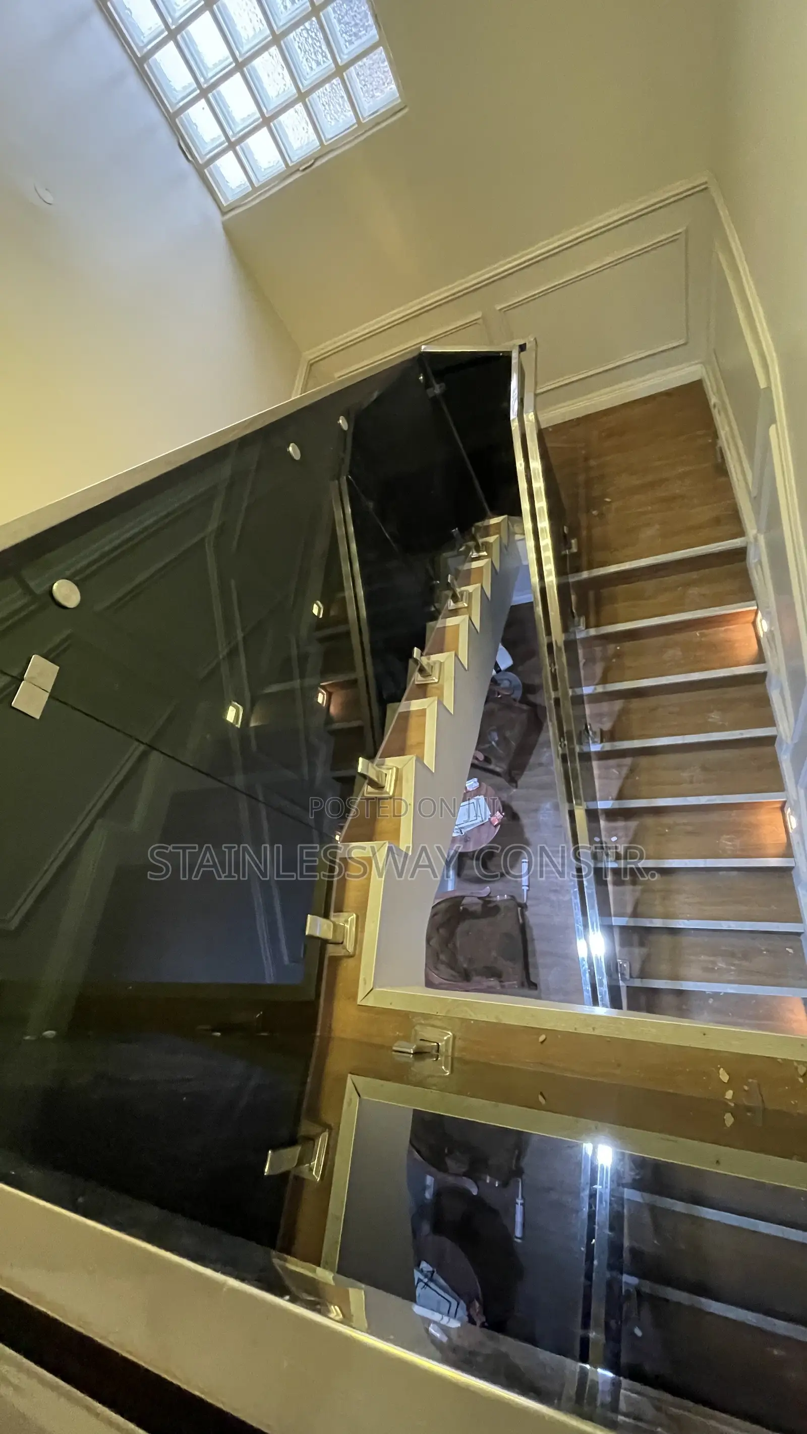 Dark Grey Glass Railing With Stainless Top Rail